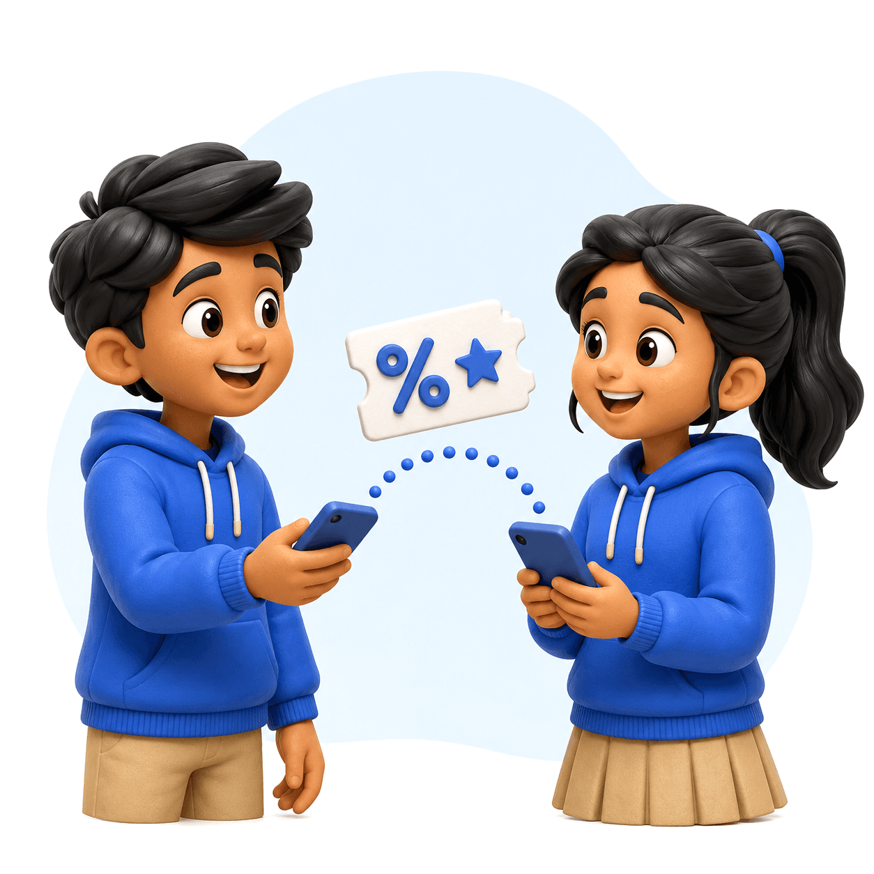 Two students sharing a Studymaxx referral link between their phones