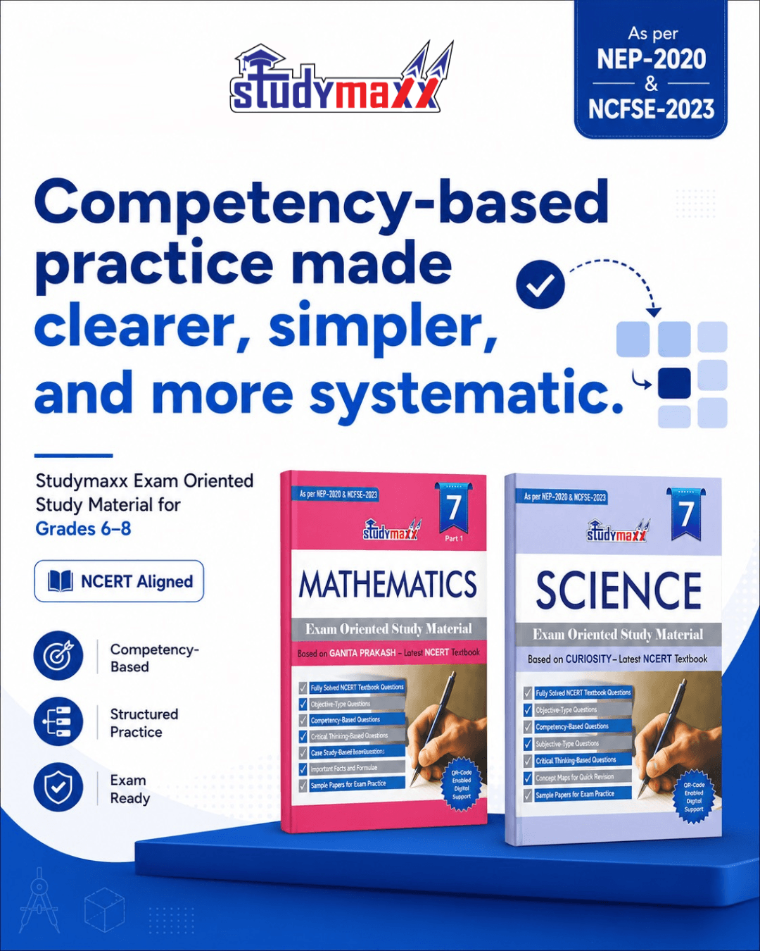 Studymaxx exam-aligned books and QR-linked resources for Classes 6 to 8