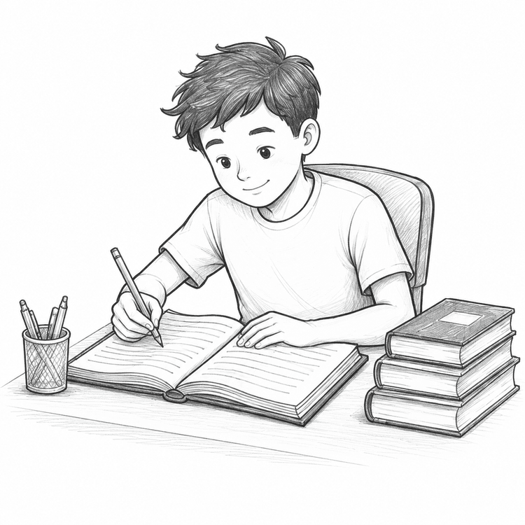 Student writing in a notebook