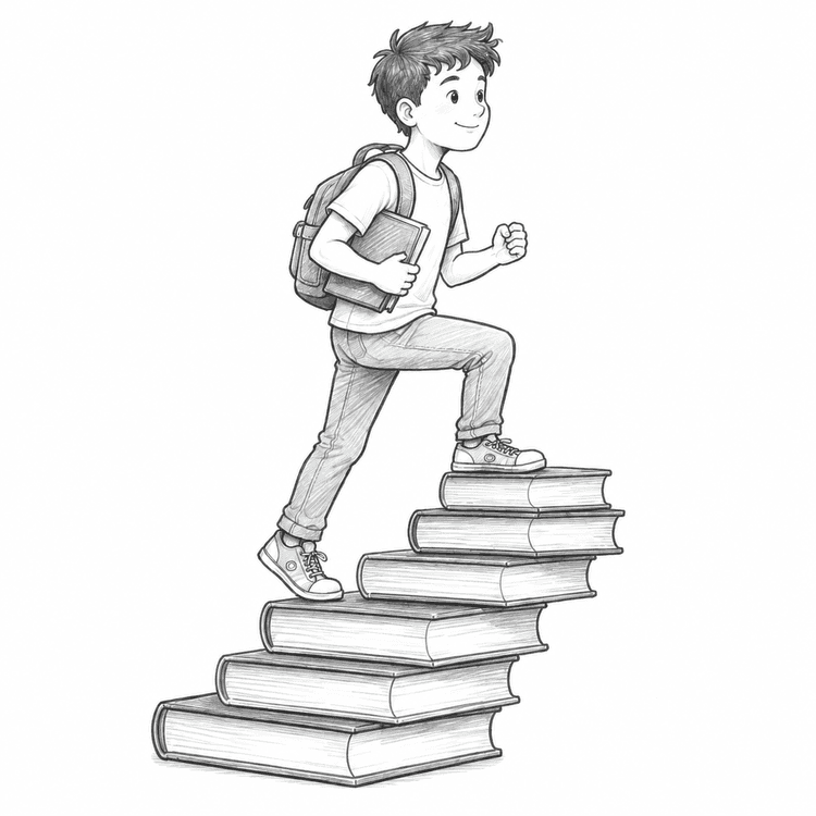 Student reading with a new idea