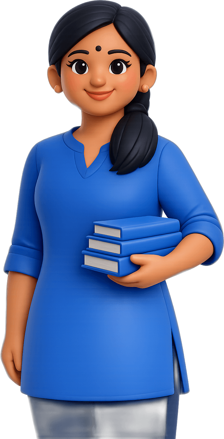 A schoolteacher holding a stack of books